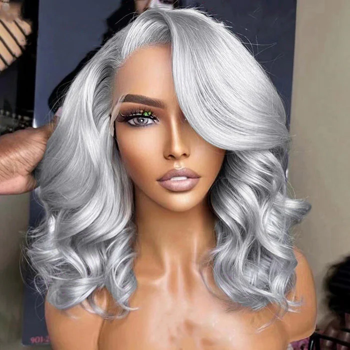 Grey Body Wave Bob Wig 8x5 Pre Cut HD Lace Glueless Wig 13x4 Lace Front Colored Human Hair Short Bob Wigs - Image 5