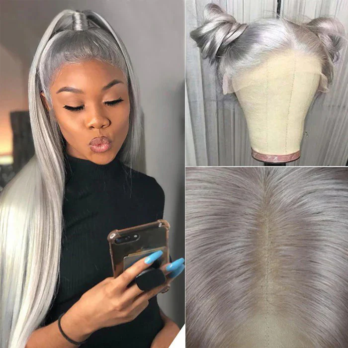 Grey Human Hair Straight Wig 13x4 HD Lace Frontal Wig Colored Human Hair Wigs For Women - Image 6