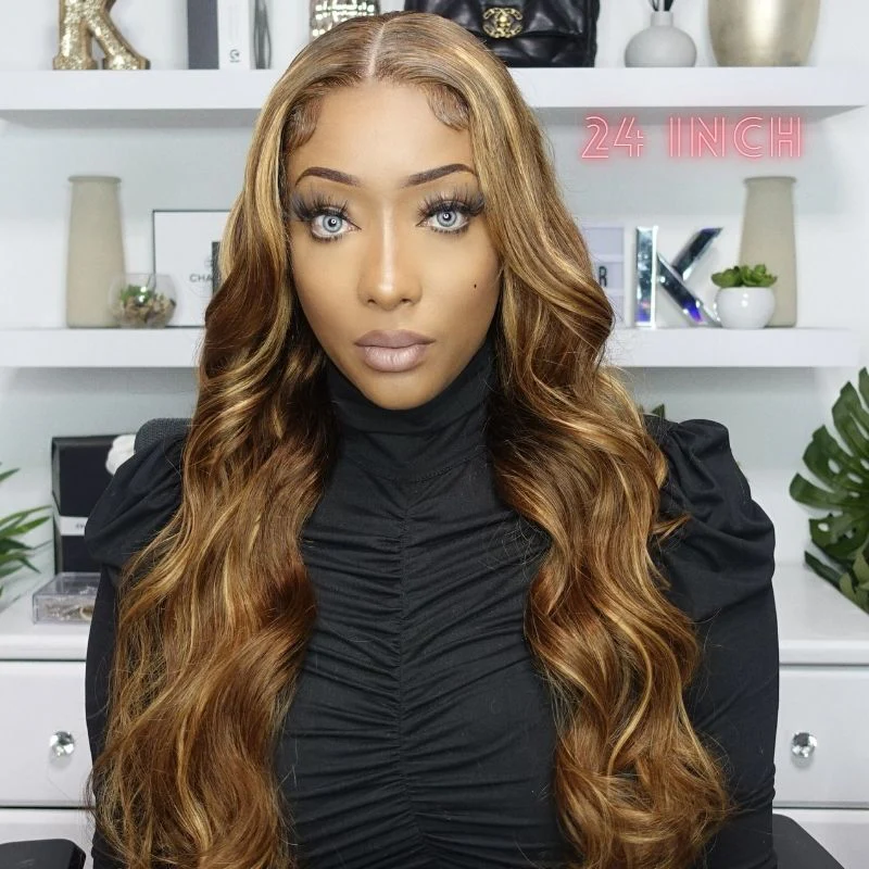 Ombre Highlight Wigs 13x4 Lace Front Wigs Human Hair Body Wave Wigs #4/27 Glueless Wigs - Image 5