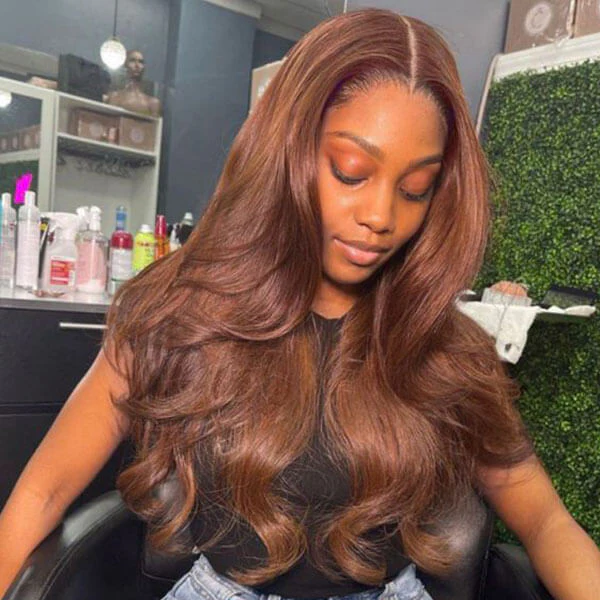 HD Transparent Lace Closure Wigs Body Wave Wig Human Hair Dark Brown Colored Wig - Image 3