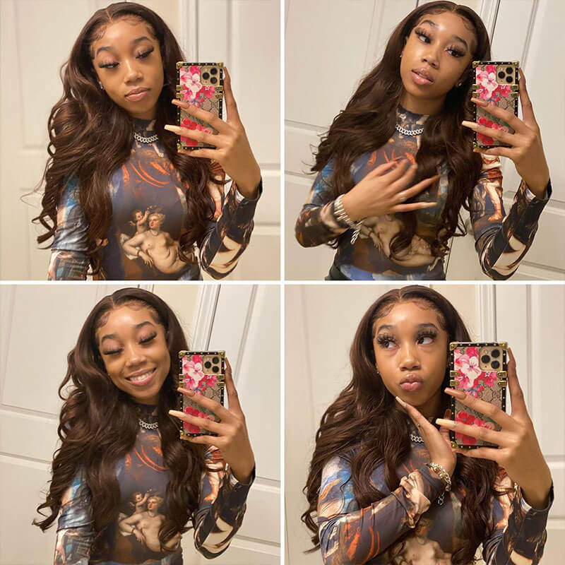 HD Transparent Lace Closure Wigs Body Wave Wig Human Hair Dark Brown Colored Wig - Image 5