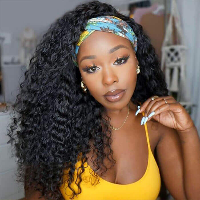 Headband Wigs Water Wave Wig Glueless None Lace Wigs Natural Color - Image 3
