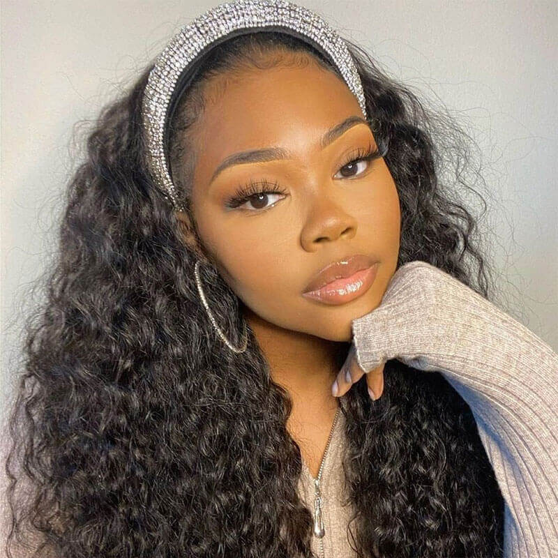 Headband Wigs Water Wave Wig Glueless None Lace Wigs Natural Color - Image 6