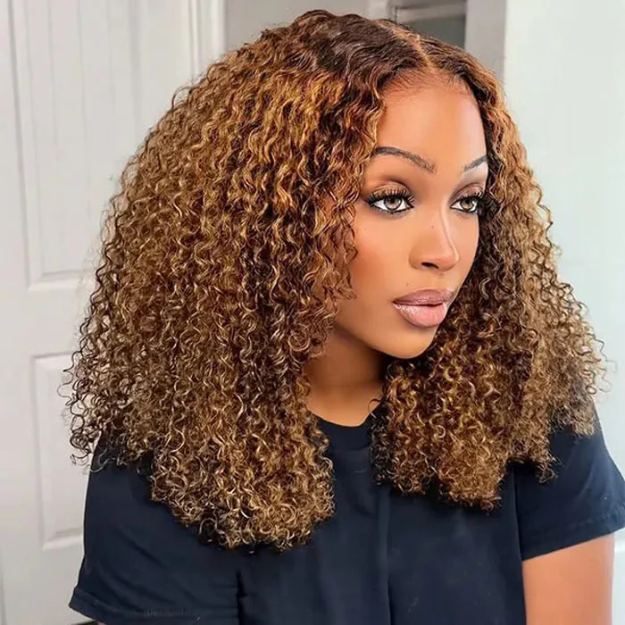 Exclusive Flash | Highlight Curly Bob Wig 220% Density 8x5 Pre Cut Lace Put on Go Wig Special Offer - Image 4