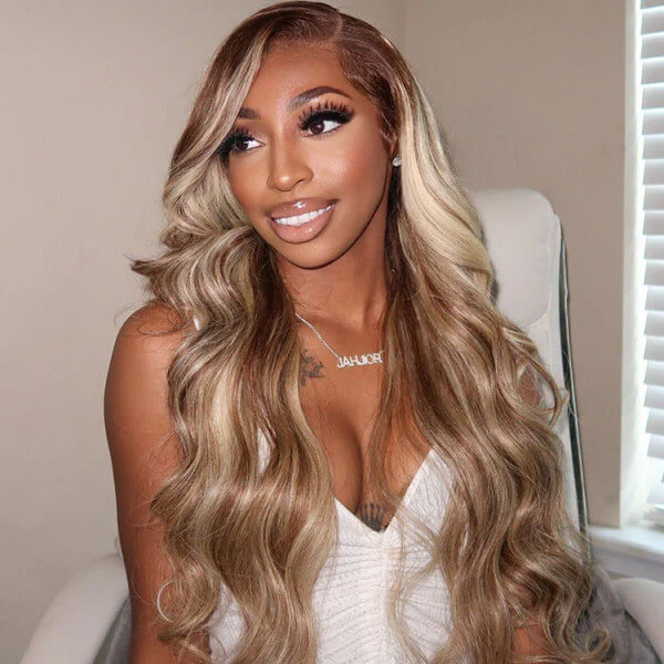 Highlight #P18/613 Ash Blonde Human Hair Wigs Body Wave Wigs Blonde Hair With Highlights - Image 4