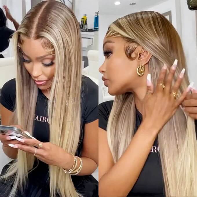 Highlight #P18/613 Ash Blonde Human Hair Wigs Body Wave Wigs Blonde Hair With Highlights - Image 9