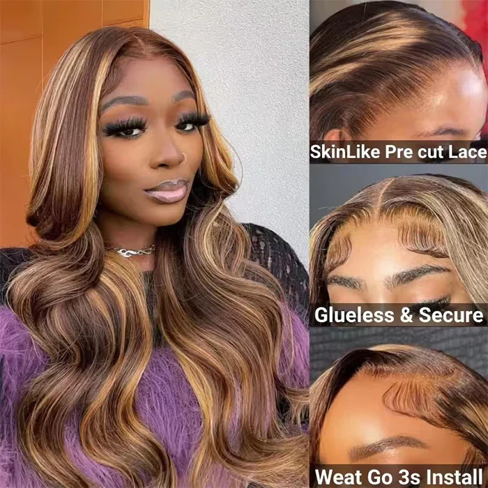 Highlight Wigs #4/27 Straight/Body Wave Upgrade 8x5 Pre Cut HD Lace Put On And Go Glueless Human Hair Wigs - Image 5