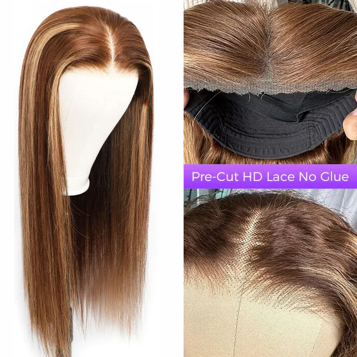 Highlight Wigs #4/27 Straight/Body Wave Upgrade 8x5 Pre Cut HD Lace Put On And Go Glueless Human Hair Wigs - Image 6
