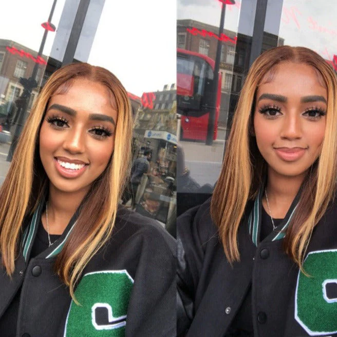 Honey Blonde Piano Highlights Color Bob Human Hair Wig Short Cut Wigs - Image 5