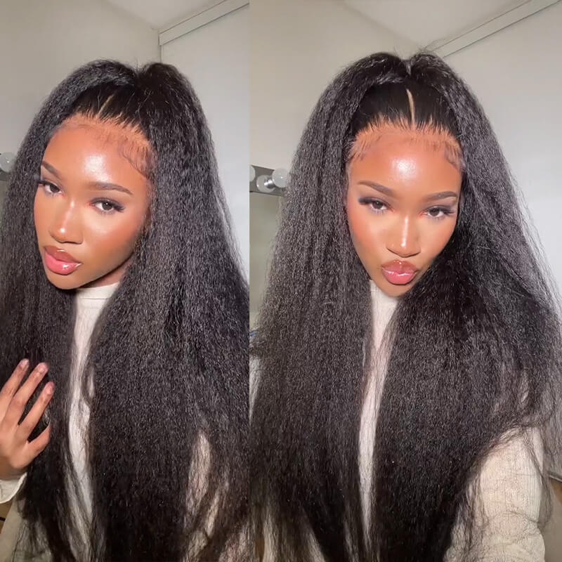 HD Transparent Lace Front Wig Kinky Straight Wig Human Hair For Women High Density - Image 4