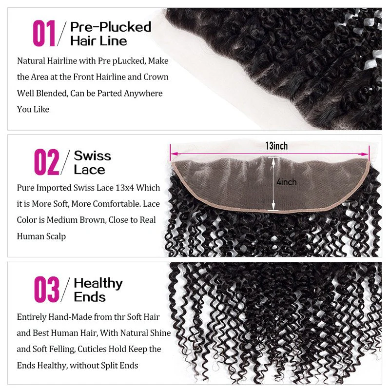 Kinky Curly Virgin Hair Weave 3 Bundles With 13*4 Lace Frontal - Image 5