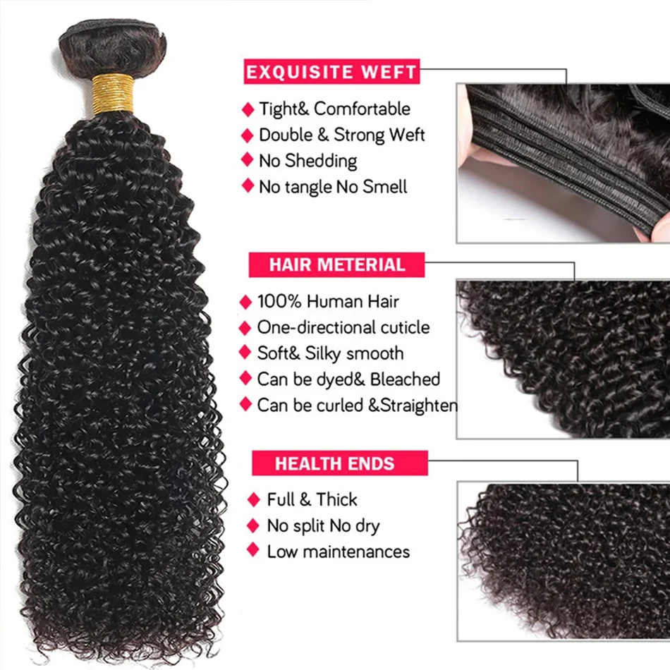 Kinky Curly Human Hair 3 Bundles With 4x4 Lace Closure - Image 5