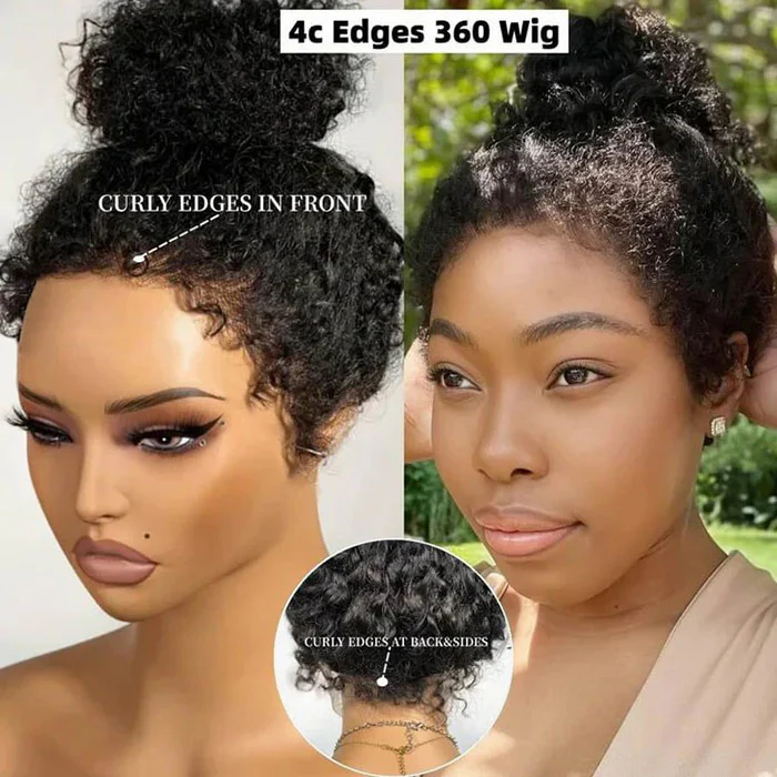 Kinky Edges 4C Hairline Deep Curly Glueless Wig Snug Fit 220% Density 8x5/360 Lace Frontal Wig - Image 4