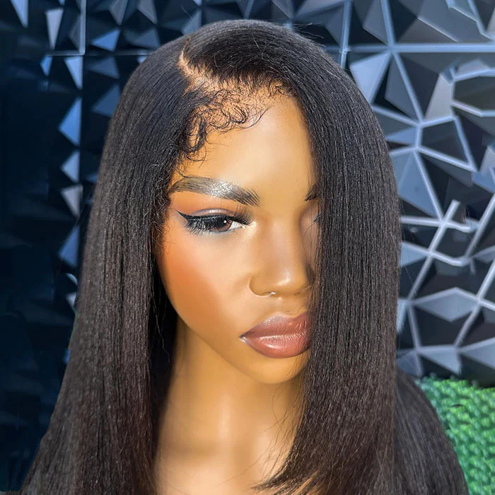 Kinky Edges 4C Hairline Yaki Straight Layered Cut Glueless Wig 220% Density 8x5 13x4 13x6 HD Lace Front Wig - Image 4
