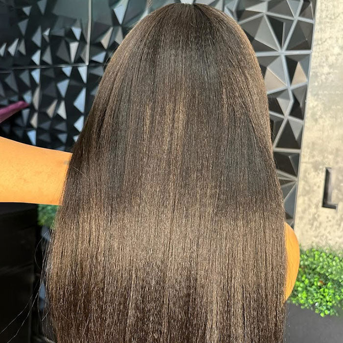 Kinky Edges 4C Hairline Yaki Straight Layered Cut Glueless Wig 220% Density 8x5 13x4 13x6 HD Lace Front Wig - Image 5