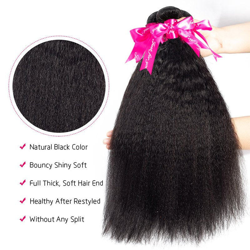 Kinky Straight Human Hair 3 Bundles With 4x4 Lace Closure - Image 3