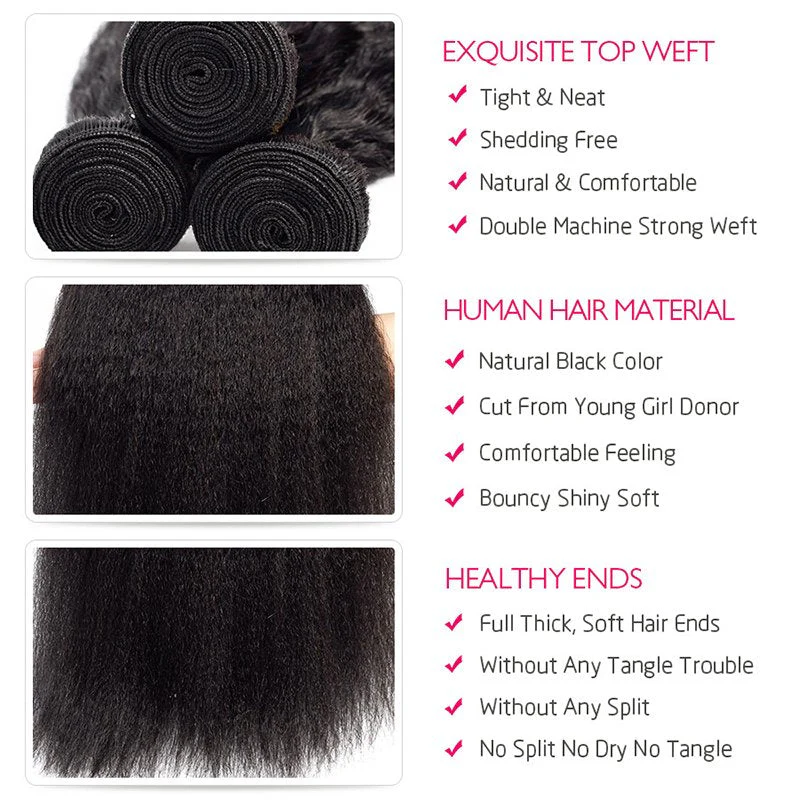 Kinky Straight Human Hair 3 Bundles With 4x4 Lace Closure - Image 4