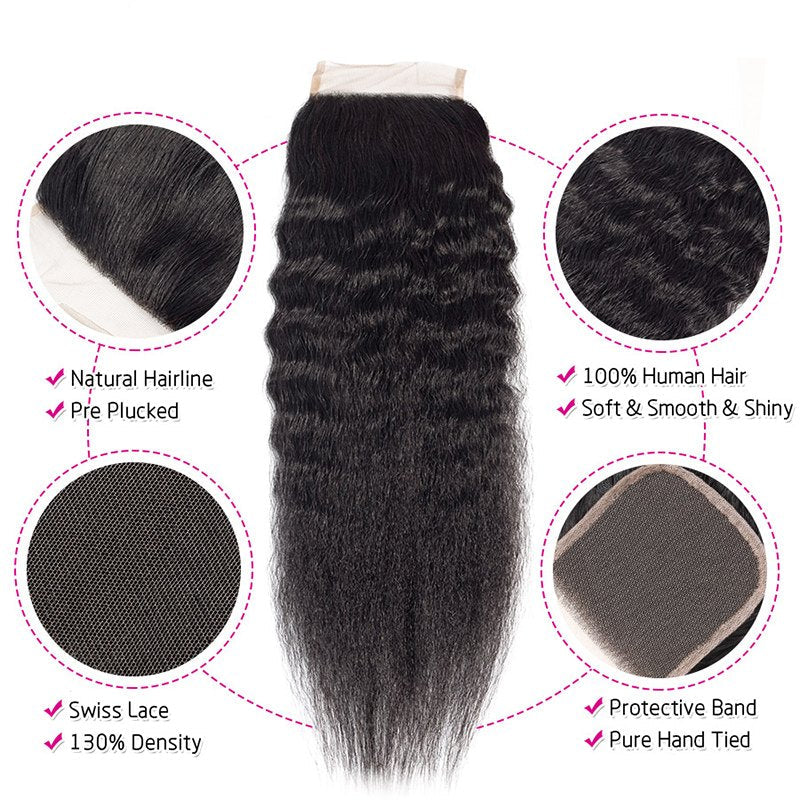 Kinky Straight Human Hair 3 Bundles With 4x4 Lace Closure - Image 6