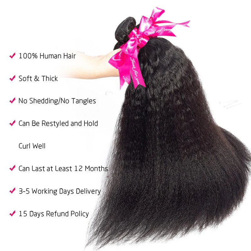 Kinky Straight Human Hair 3 Bundles With 4x4 Lace Closure - Image 7