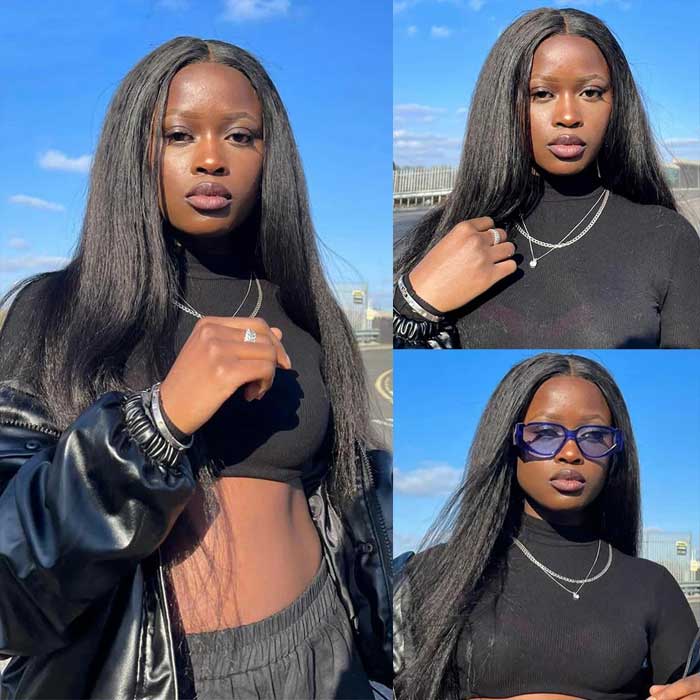 Kinky Straight Human Hair 3 Bundles With 4x4 Lace Closure - Image 8