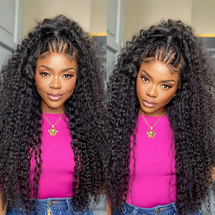 Knotless Fulani Braids with Curls Deep Wave Human Hair Wigs Glueless 13x6 Lace Frontal Wig - Image 3