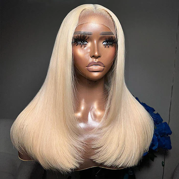 Layered Cut 613 Blonde Pre Plucked Glueless Straight 13x4 13x6 HD Transparent Lace Wigs - Image 4