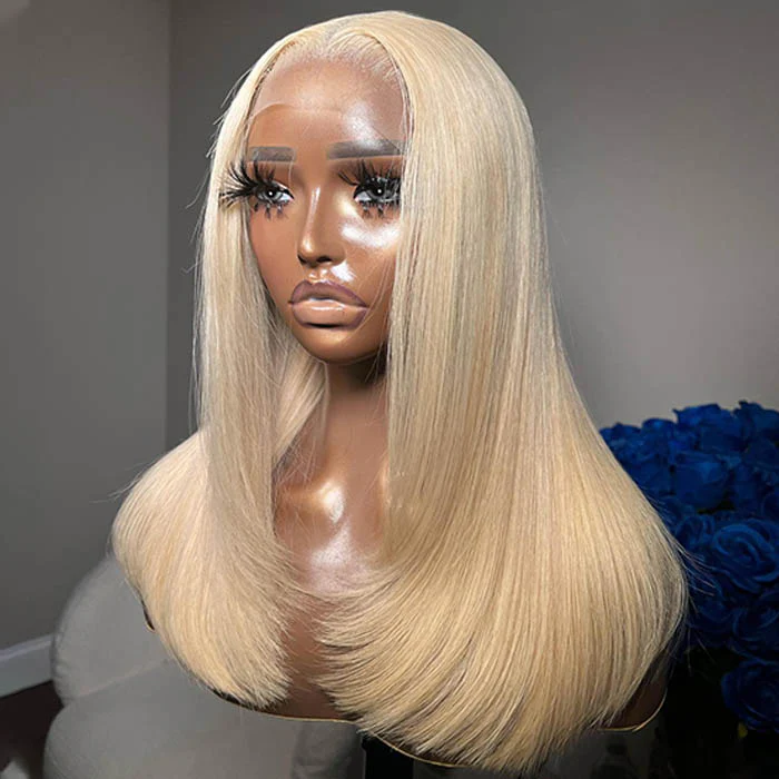 Layered Cut 613 Blonde Pre Plucked Glueless Straight 13x4 13x6 HD Transparent Lace Wigs - Image 5