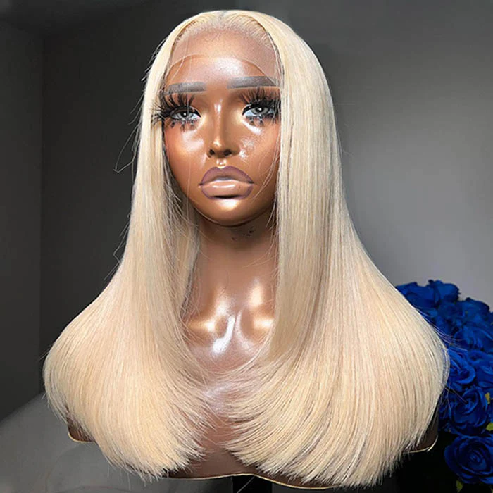 Layered Cut 613 Blonde Pre Plucked Glueless Straight 13x4 13x6 HD Transparent Lace Wigs - Image 6