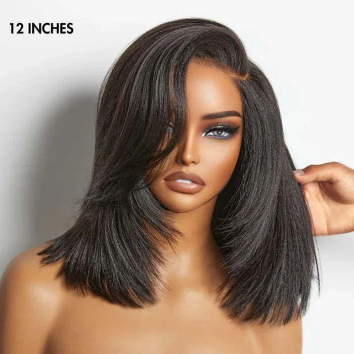 Layered Cut Yaki Straight Glueless Human Hair Wigs Wear Go Short Bob Long Lace Front HD Lace Wig - Image 3