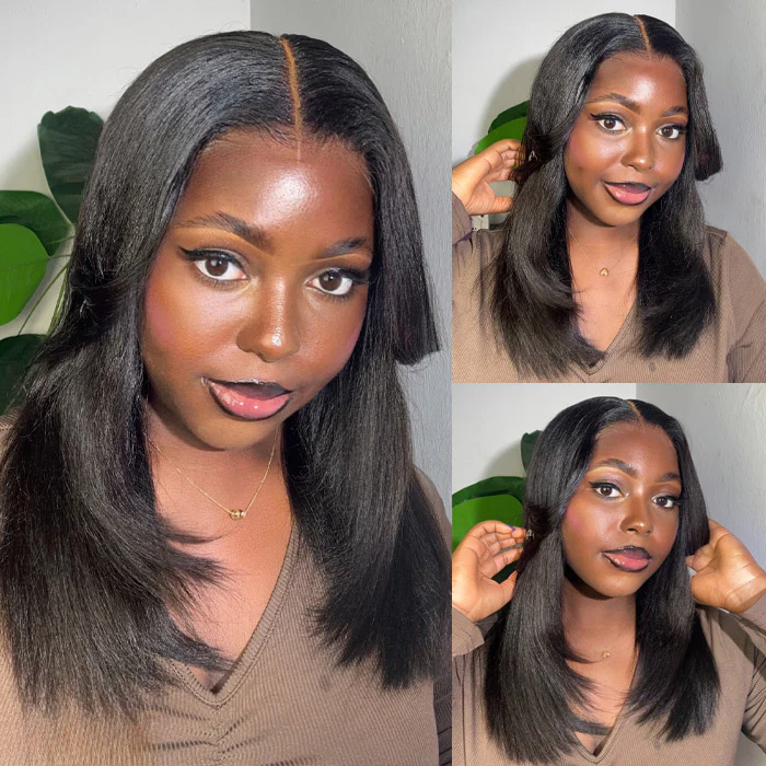 Layered Cut Yaki Straight Glueless Human Hair Wigs Wear Go Short Bob Long Lace Front HD Lace Wig - Image 4
