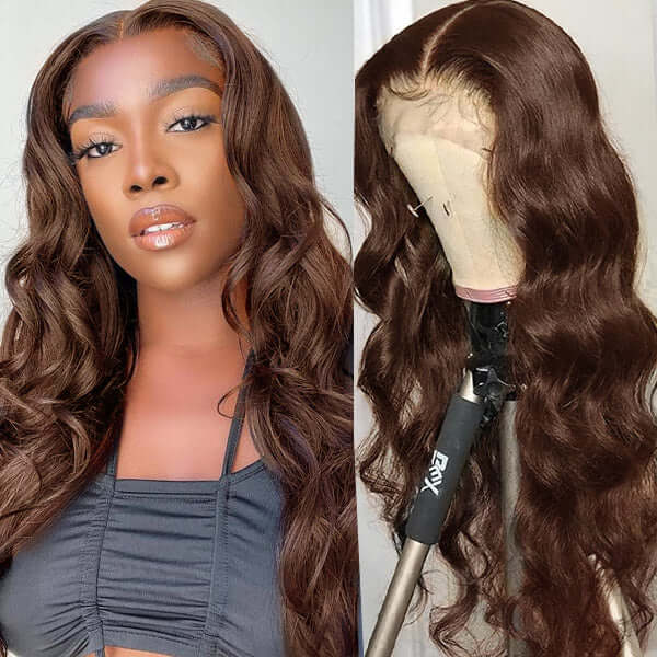 Subella Hair #4 Light Brown Wig Body Wave Human Hair Colored Wig HD Transparent Lace Closure Wig - Image 3