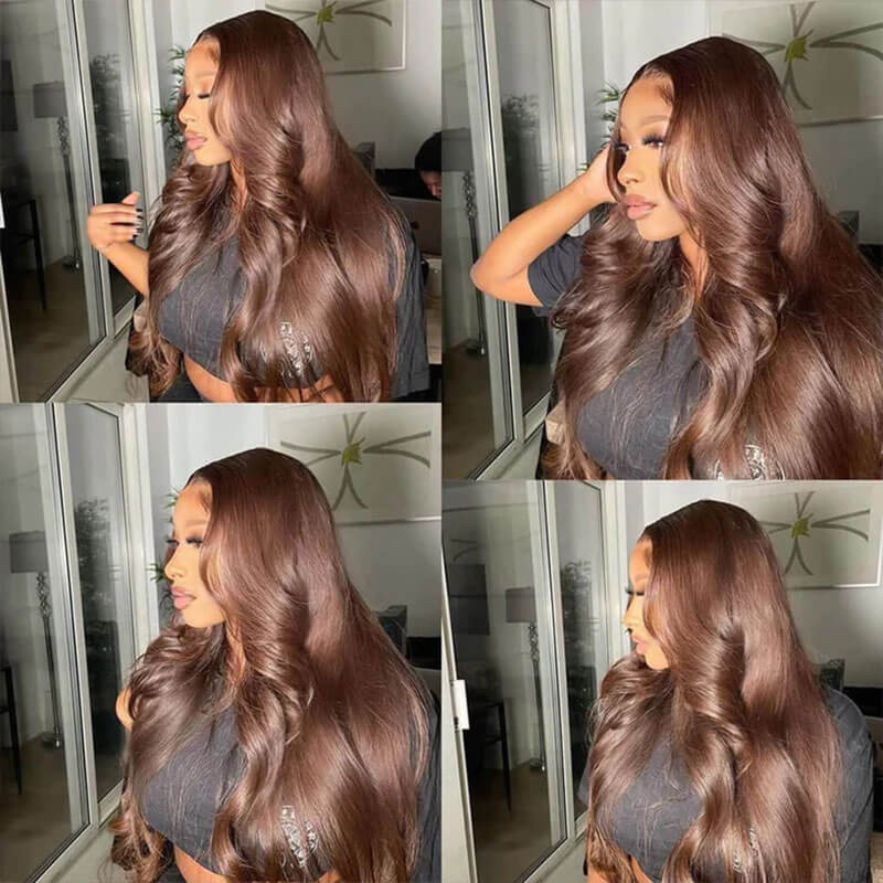Subella Hair #4 Light Brown Wig Body Wave Human Hair Colored Wig HD Transparent Lace Closure Wig - Image 4