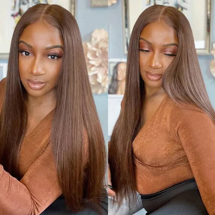 Subella Hair Light Brown Wig Straight Human Hair Colored Wig HD Transparent Lace Closure Wig - Image 3