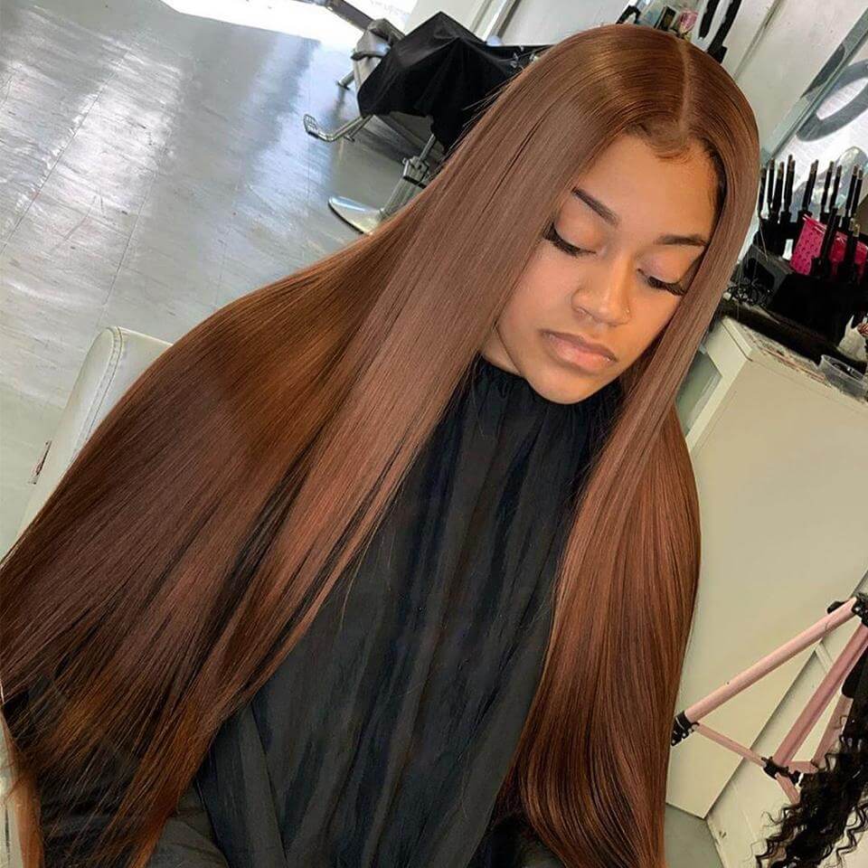 Subella Hair Light Brown Wig Straight Human Hair Colored Wig HD Transparent Lace Closure Wig - Image 5