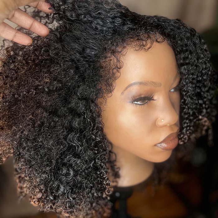 Limited Design | Luxury High Density Layer Cut 4C Edges Hairline Coil Curly Glueless Wig Black Brown Ombre Human Hair Wigs - Image 3
