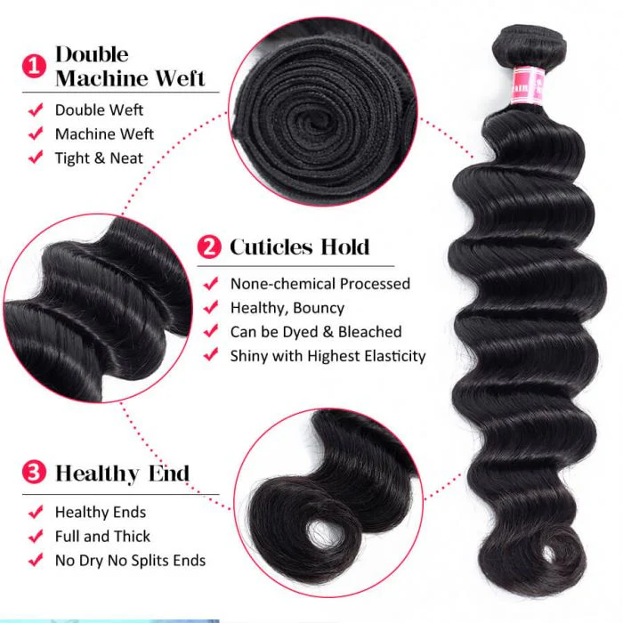 Loose Deep Wave Virgin Human Hair Weft 3 Bundles 100% Unprocessed Virgin Human Hair Extension - Image 3