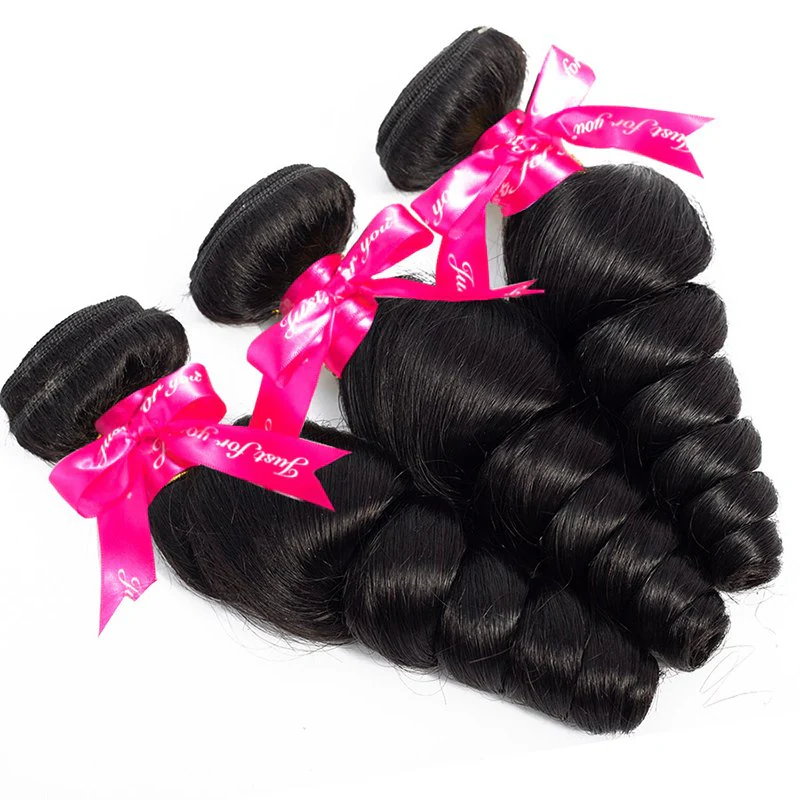 Loose Wave Human Hair 3 Bundles With 4x4 Lace Closure Human Hair Weft - Image 4