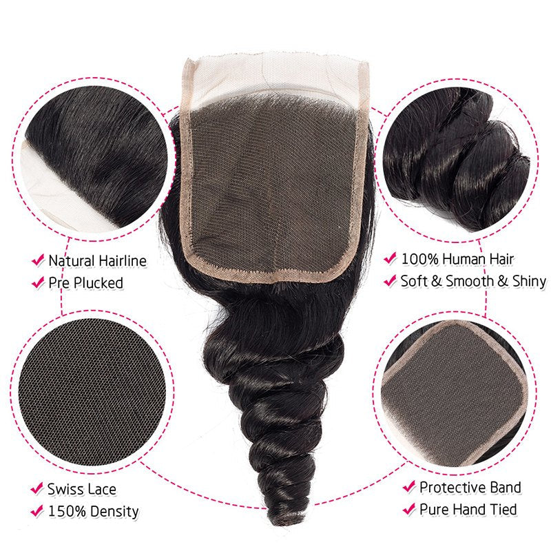 Loose Wave Human Hair 3 Bundles With 4x4 Lace Closure Human Hair Weft - Image 5