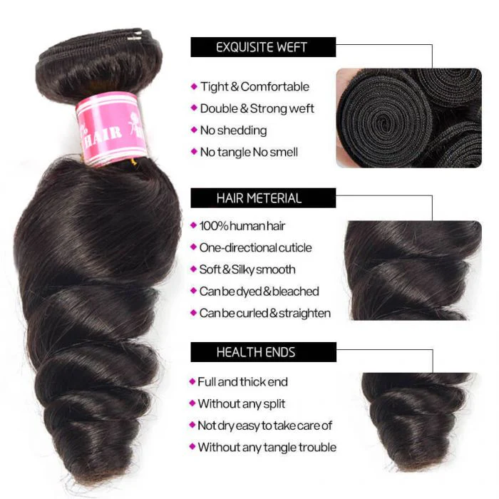 Loose Wave Virgin Human Hair 3 Bundles 100% Unprocessed Virgin Human Hair Extension - Image 4