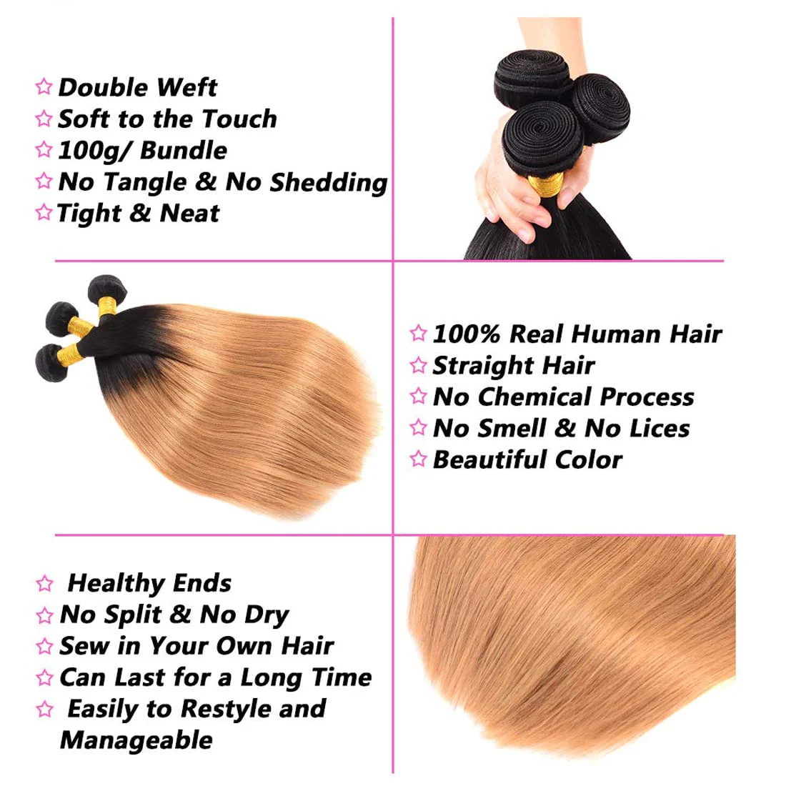 Ombre 1B27 Straight Human Hair 3 Bundles With 4x4 Lace Closure - Image 3