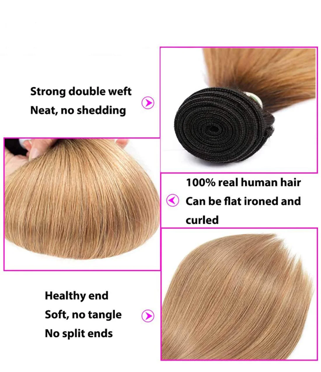 Ombre 1B27 Straight Human Hair 3 Bundles With 4x4 Lace Closure - Image 4