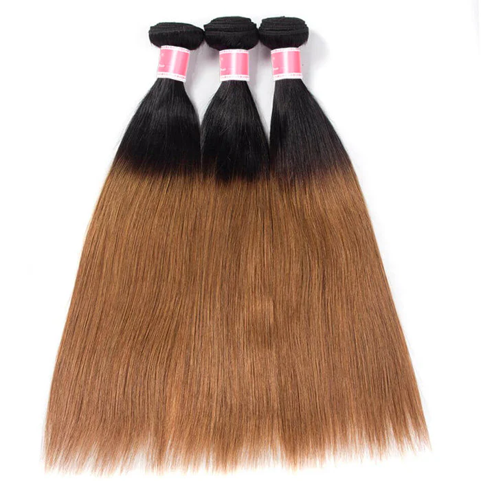 Ombre 1B30 Straight Human Hair 3 Bundles With 4x4 Lace Closure - Image 6