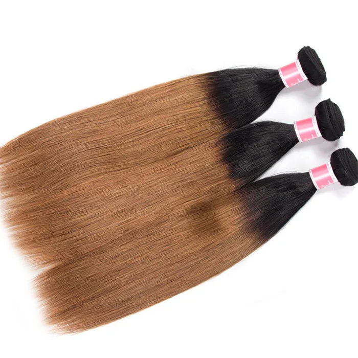 Ombre 1B30 Straight Human Hair 3 Bundles With 4x4 Lace Closure - Image 7