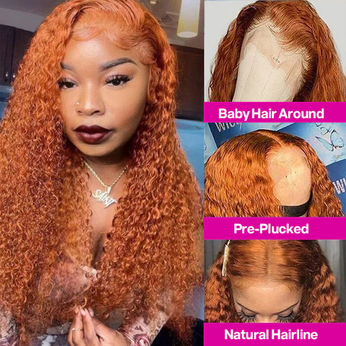 Orange Ginger Color 13x4/13x6 HD Lace Front Wigs Curly Human Hair Wig - Image 3