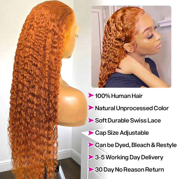Orange Ginger Color 13x4/13x6 HD Lace Front Wigs Curly Human Hair Wig - Image 5