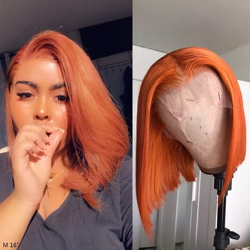 Ginger Color Bob Wig 4x4/13x4 HD Lace Wigs Remy Human Hair Short Cut Style - Image 3