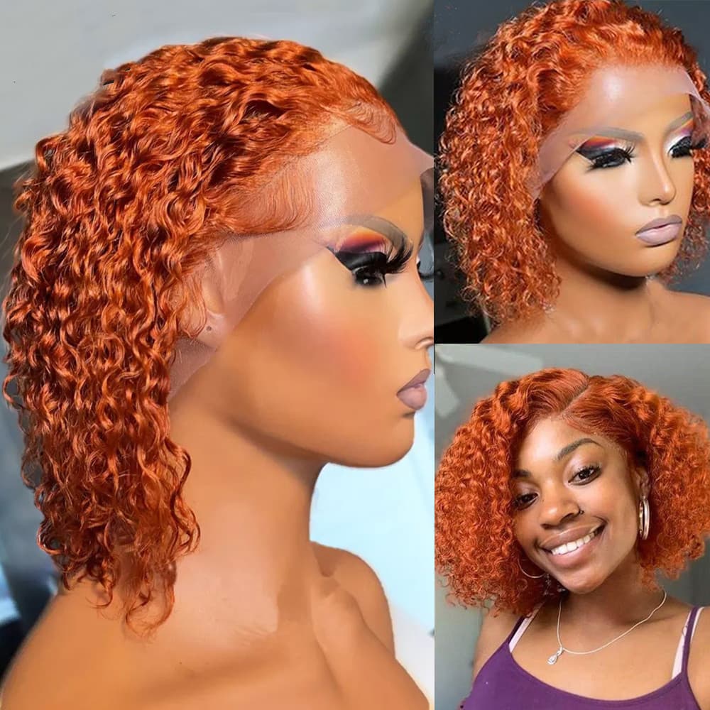 Ginger Color Bob Wig 4x4/13x4 HD Lace Wigs Remy Human Hair Short Cut Style - Image 4
