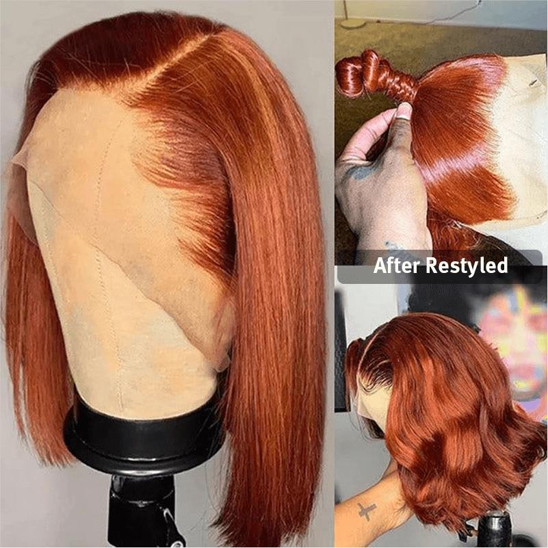 Ginger Color Bob Wig 4x4/13x4 HD Lace Wigs Remy Human Hair Short Cut Style - Image 5