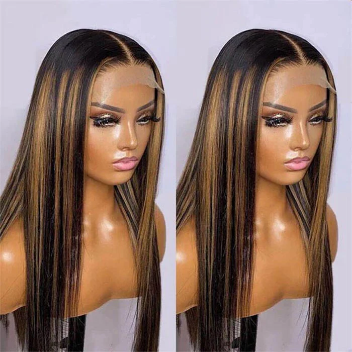P1B/30 Highlight Brown Straight HD Lace Front Wig Glueless Balayage Colored Human Hair Wigs - Image 5