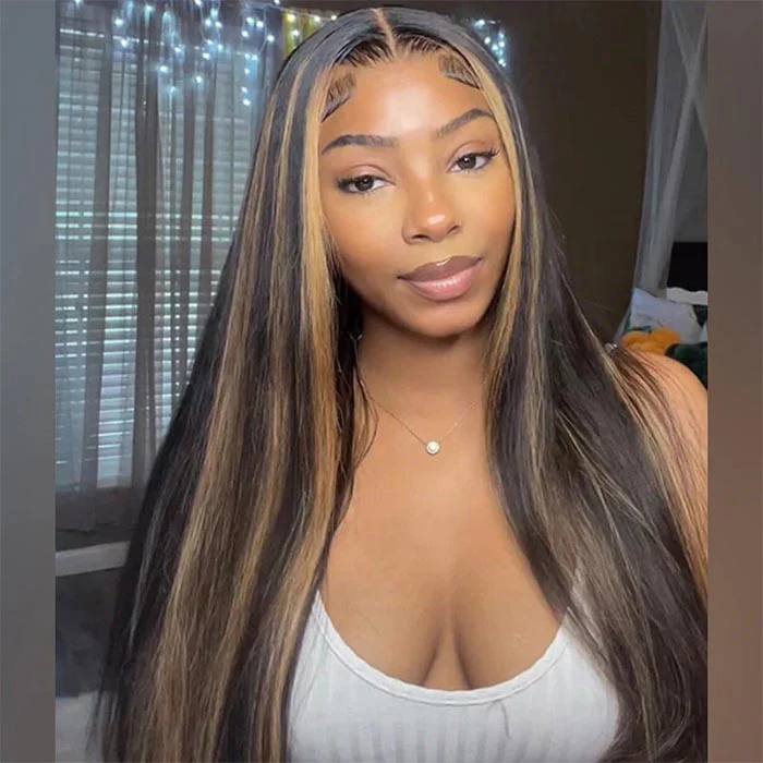 P1B/30 Highlight Brown Straight HD Lace Front Wig Glueless Balayage Colored Human Hair Wigs - Image 7